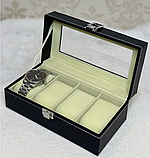 🖤Cкринька для годинників, зі шкірозамінника на замочку, 4 відділи, Чорна, фото 2