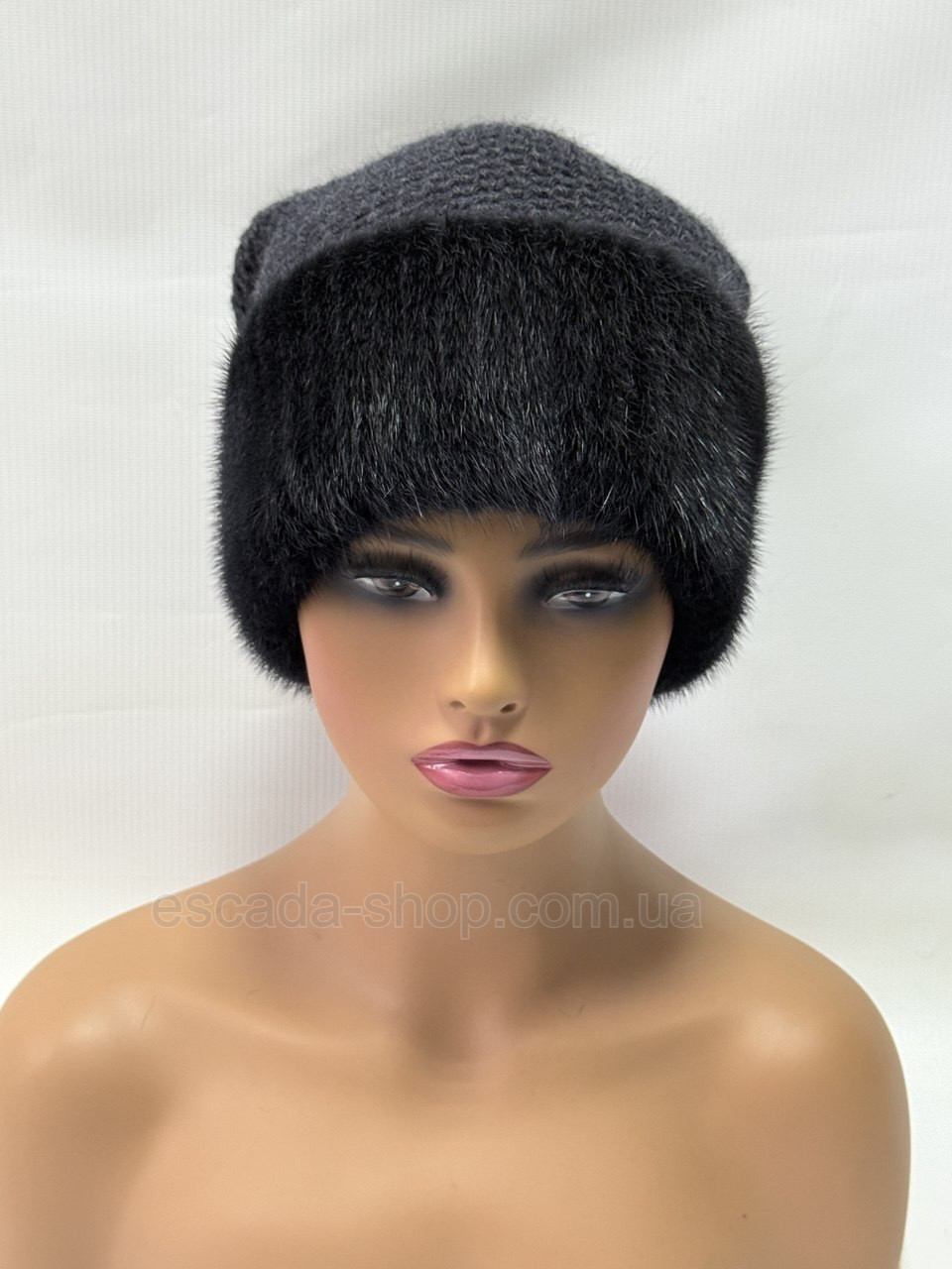 В'язана шапка з хутра норки "Соти" Графіт, фото 1