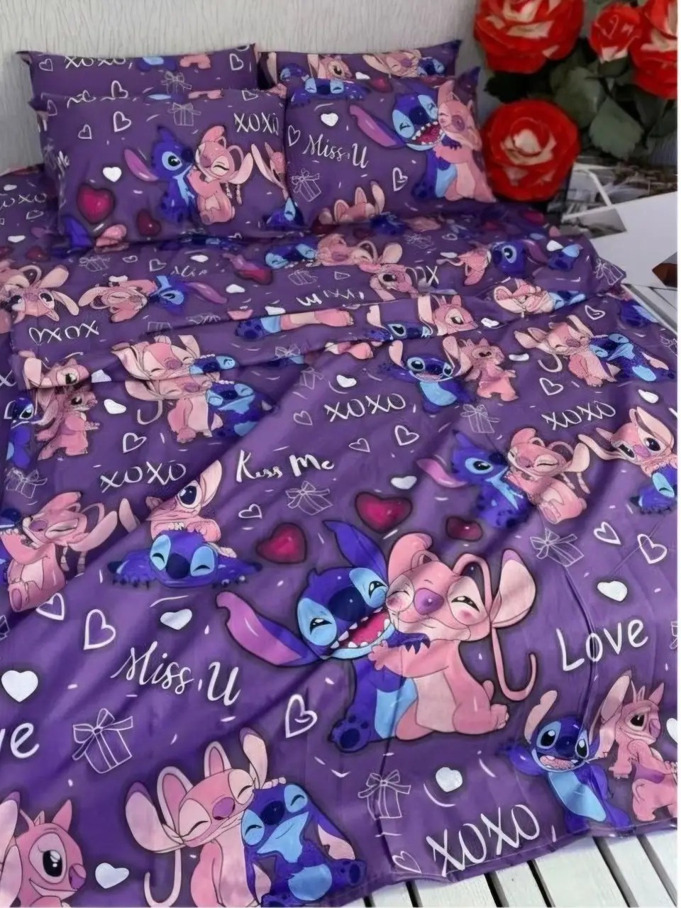 Дитячий полуторний комплект з простирадлом на резинці 80х190х20, принт: Стіч фіолет