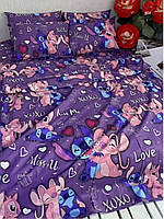 Дитячий полуторний комплект з 1 наволочкою, принт: Стіч фіолет