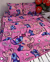 Дитячий полуторний комплект з 1 наволочкою, принт: Стіч рожеве