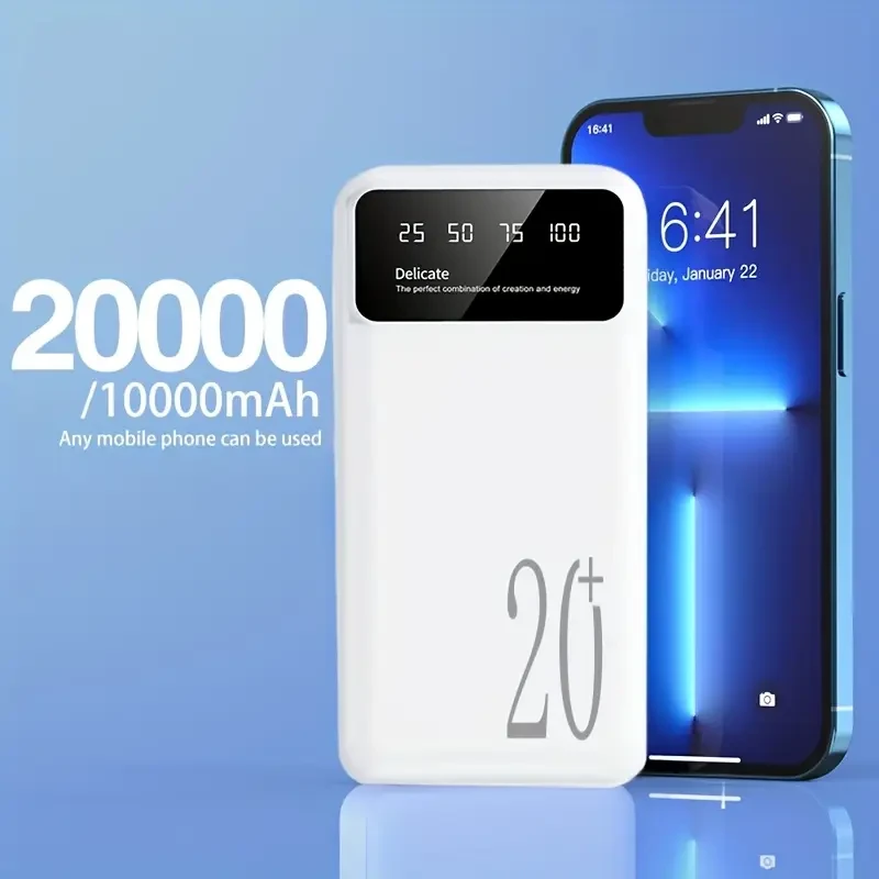 Портативний павербанк на 20000mAh подвійне освітлення, подвійний вхід з великим LED дисплеєм, фото 1