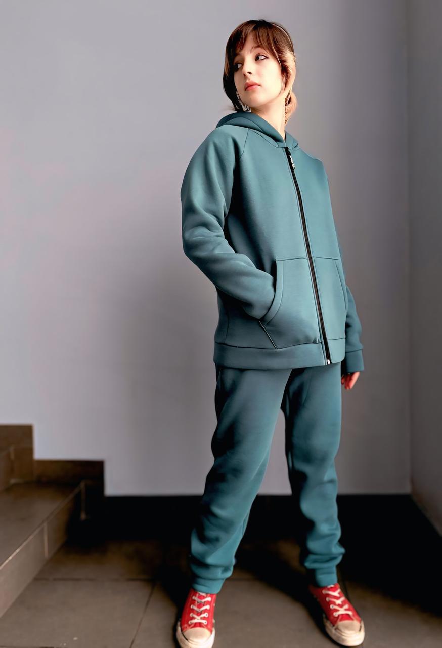 Теплий жіночий костюм із начосом "петроль"