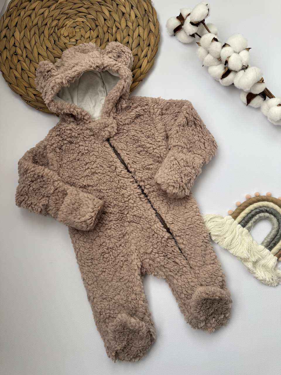 Дитячий теплий комбінезон Тедді+підкладка кулір бежевий 74-80, фото 1