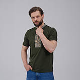 Стильна чоловіча вишита футболка у стилі мілітарі "Козацька" зелена, фото 2