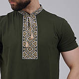 Стильна чоловіча вишита футболка у стилі мілітарі "Козацька" зелена, фото 7