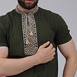 Стильна чоловіча вишита футболка у стилі мілітарі "Козацька" зелена, фото 4