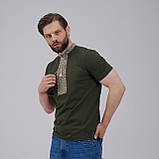 Стильна чоловіча вишита футболка у стилі мілітарі "Козацька" зелена, фото 3