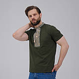 Стильна чоловіча вишита футболка у стилі мілітарі "Козацька" зелена, фото 8