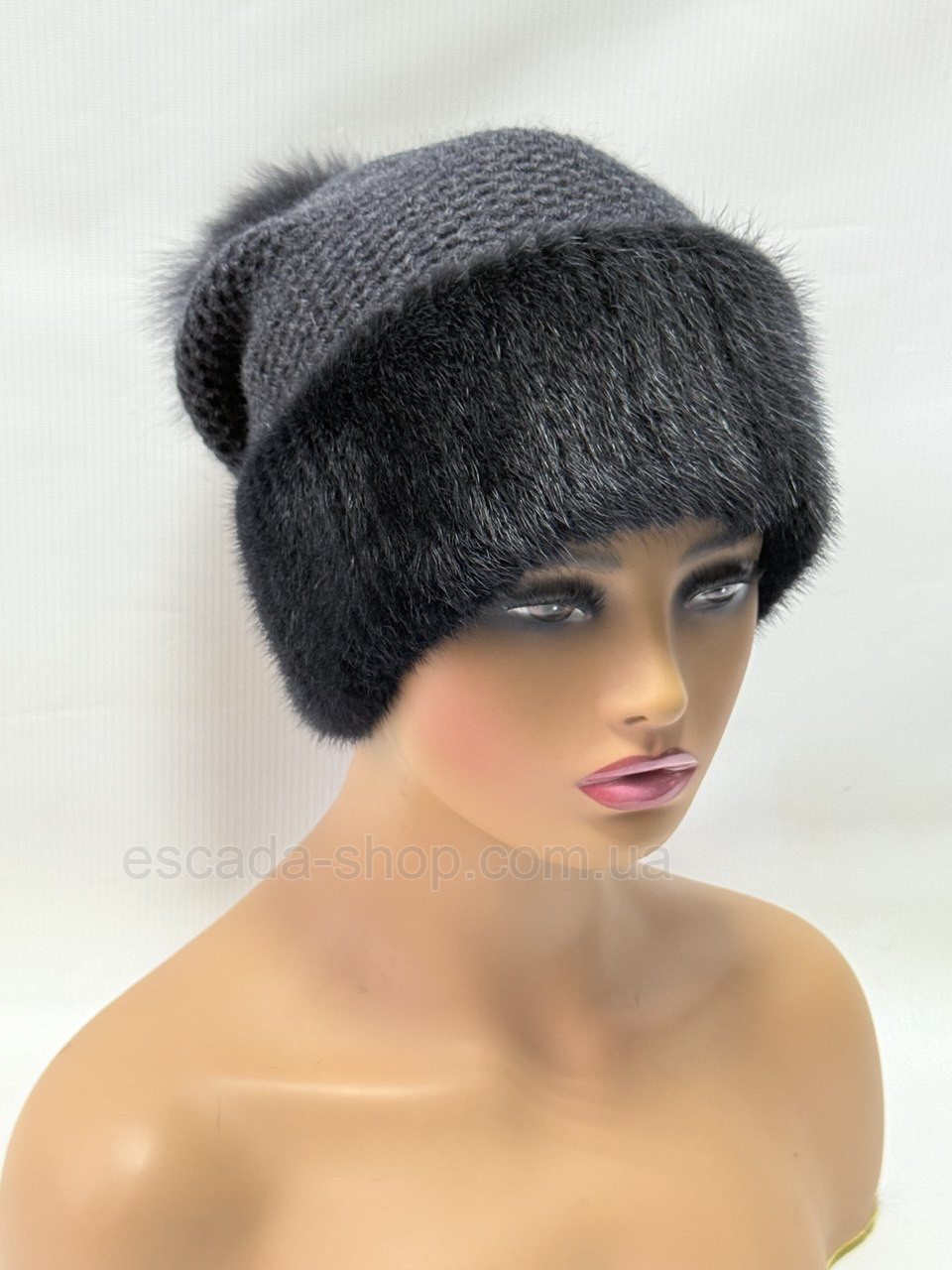 В'язана шапка з хутра норки "Соти" Темно-сіра, фото 1