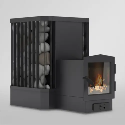 Піч для лазні та сауни Vesuvi Ребро 15 м³, товщина металу 12 мм з виносом, дверцята зі склом, фото 1