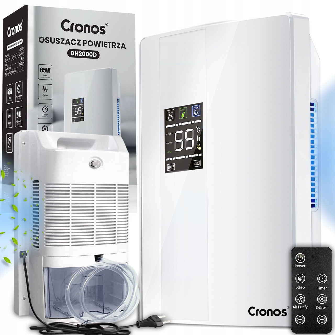 Осушувач повітря білий Cronos 65 Вт 1.8л пристрій для контролю вологост, фото 1