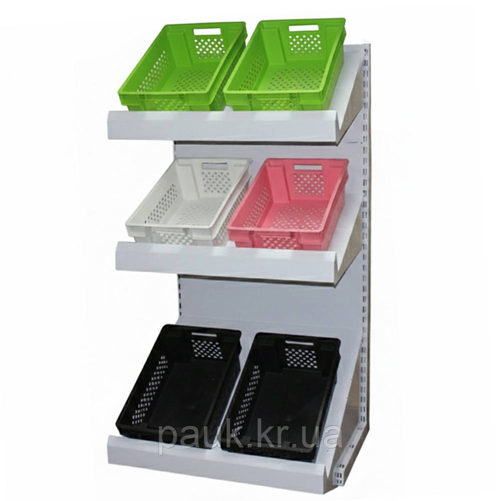 Овочевий стелаж 1900х950 мм ТИП 1 приставний стелаж Рістел, стелаж торговий в магазин, стелаж з овочевими кошиками, фото 1