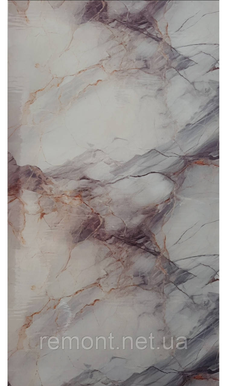 Самоклеюча PET плитка мармур в рулоні 0.6*3 м. Для стін та стелі. Водостійка, миюча., фото 1