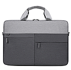 Сумка для ноутбука 15,6" сіра з 4 зовнішніми кишенями для аксесуарів та перегородкою на липучці з ременем через плече, фото 2