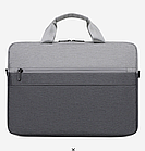 Сумка для ноутбука 15,6" сіра з 4 зовнішніми кишенями для аксесуарів та перегородкою на липучці з ременем через плече, фото 3