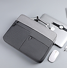 Сумка для ноутбука 15,6" сіра з 4 зовнішніми кишенями для аксесуарів та перегородкою на липучці з ременем через плече, фото 6