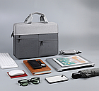 Сумка для ноутбука 15,6" сіра з 4 зовнішніми кишенями для аксесуарів та перегородкою на липучці з ременем через плече, фото 8