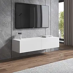 Тумба під телевізор підвісна 140см завширшки з 2 закритими полицями Сучасна тумба під ТВ із ЛДСП у спальню