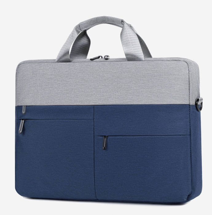 Сумка для ноутбука 15,6" синя з 4 зовнішніми кишенями для аксесуарів та перегородкою на липучці з ременем через плече, фото 1