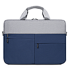Сумка для ноутбука 15,6" синя з 4 зовнішніми кишенями для аксесуарів та перегородкою на липучці з ременем через плече, фото 2