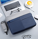 Сумка для ноутбука 15,6" синя з 4 зовнішніми кишенями для аксесуарів та перегородкою на липучці з ременем через плече, фото 3