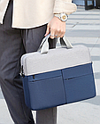Сумка для ноутбука 15,6" синя з 4 зовнішніми кишенями для аксесуарів та перегородкою на липучці з ременем через плече, фото 4