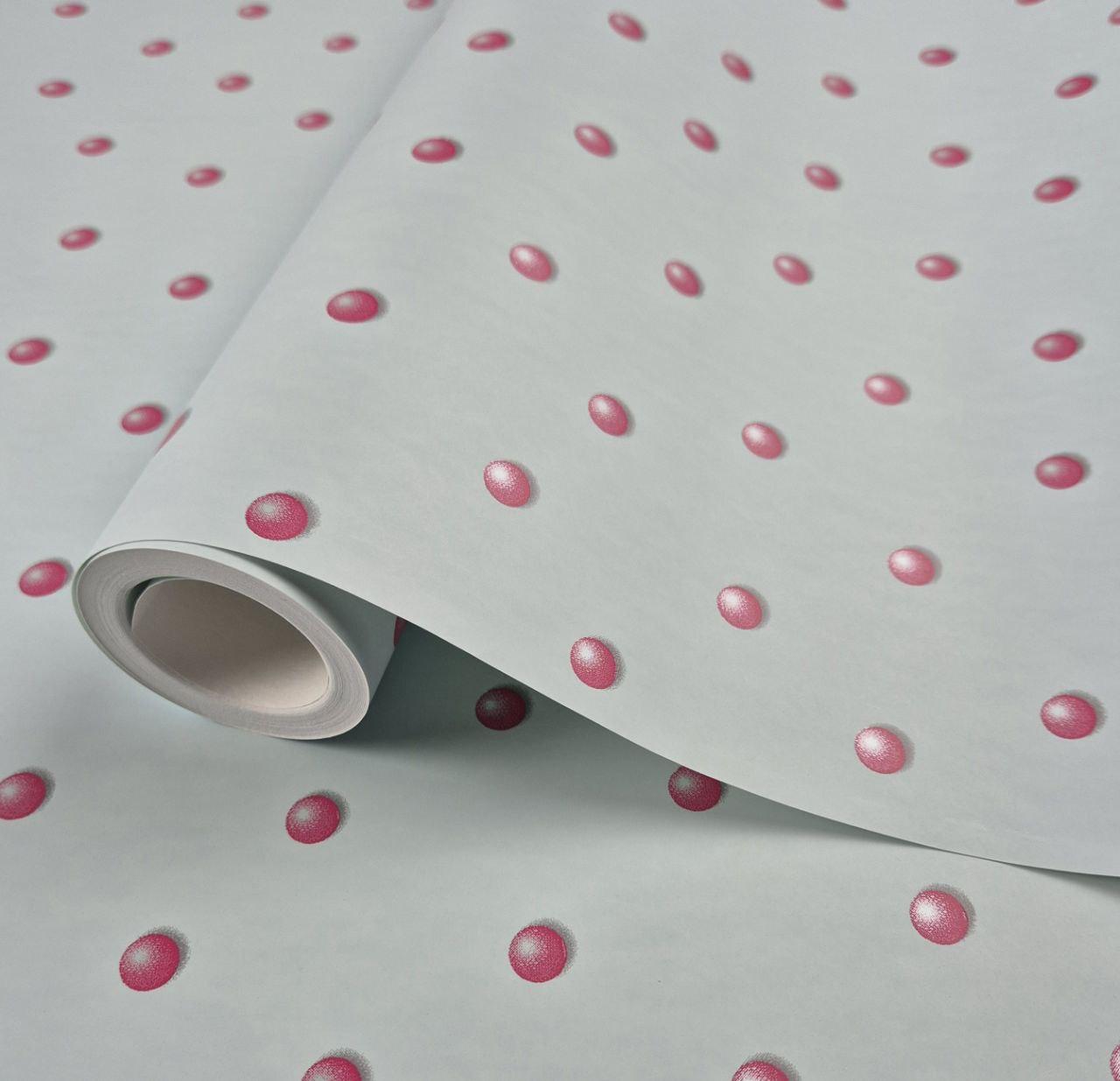 Шпалери вінілові на флізеліні 0.53 × 10.05 м Marburg 54108, блакитні з рожевими кульками — для дитячої, спальні, вітальні, фото 1