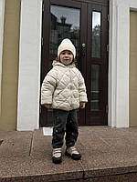 Дитячі зимові шкіряні ортопедичні черевики на липучках бежевого кольору 33 розмір, фото 2