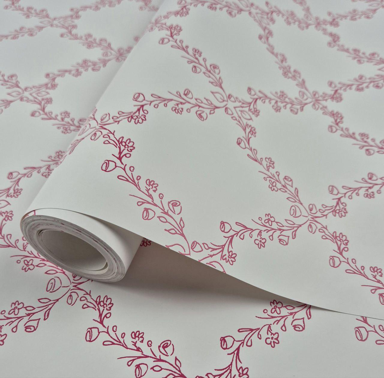 Шпалери вінілові на флізеліні 0.53 × 10.05 м Marburg 54105, біло-рожеві — для спальні, дитячої, вітальні, фото 1