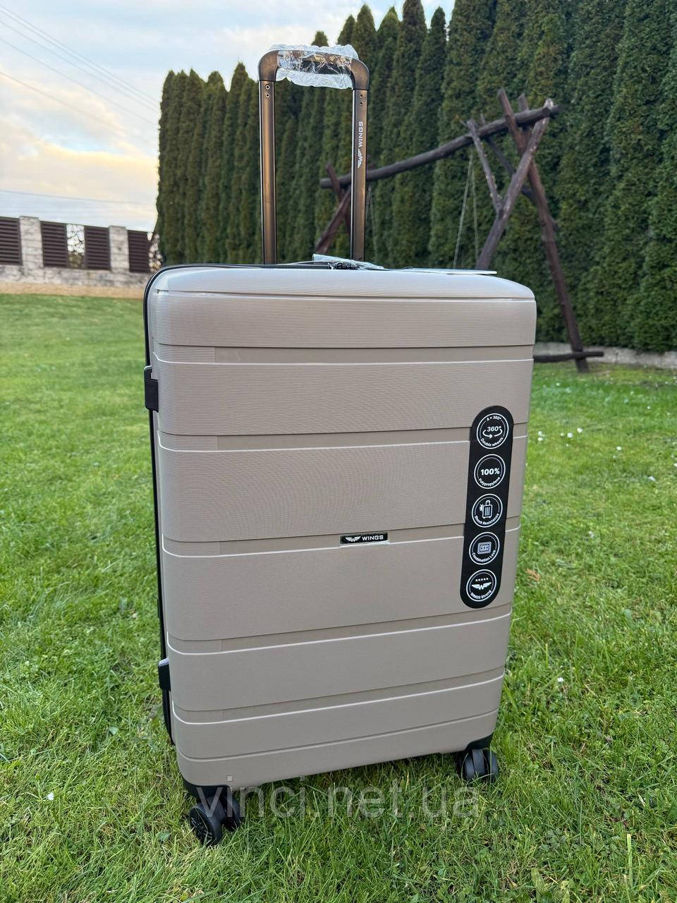 Валіза дорожня ВЕЛИКА 76x49x31см 97л на 4х подвійних колесах WINGS HWF03 L ШАМПАНЬ, фото 1