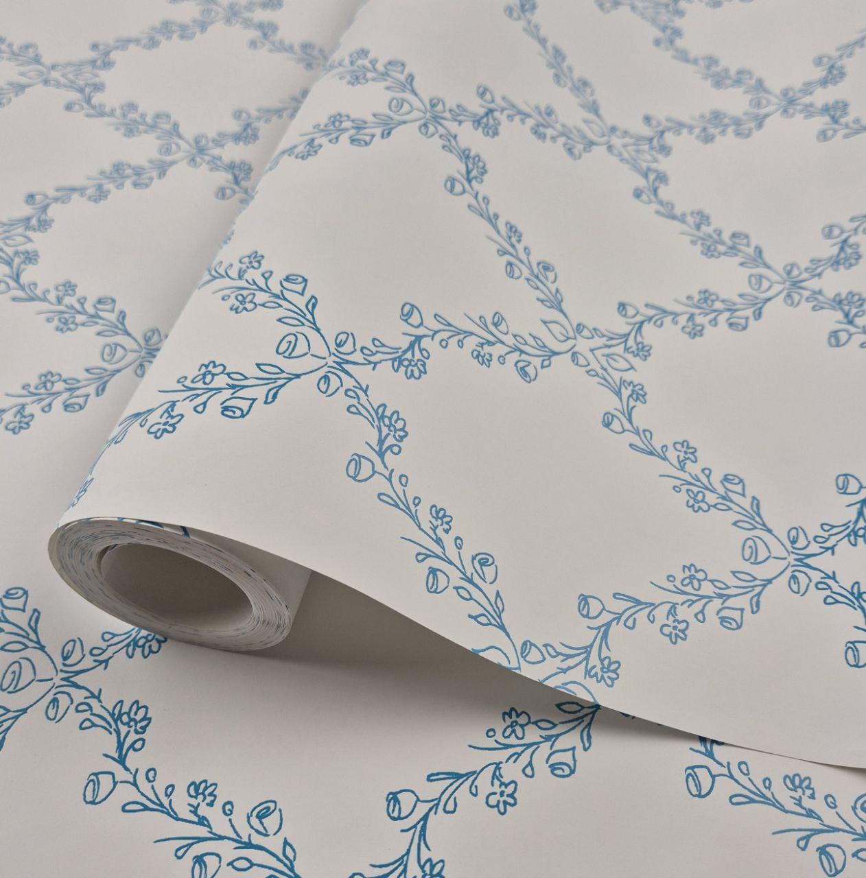 Шпалери вінілові на флізеліні 0.53 × 10.05 м Marburg 54104, біло-блакитні — для спальні, вітальні, дитячої, фото 1