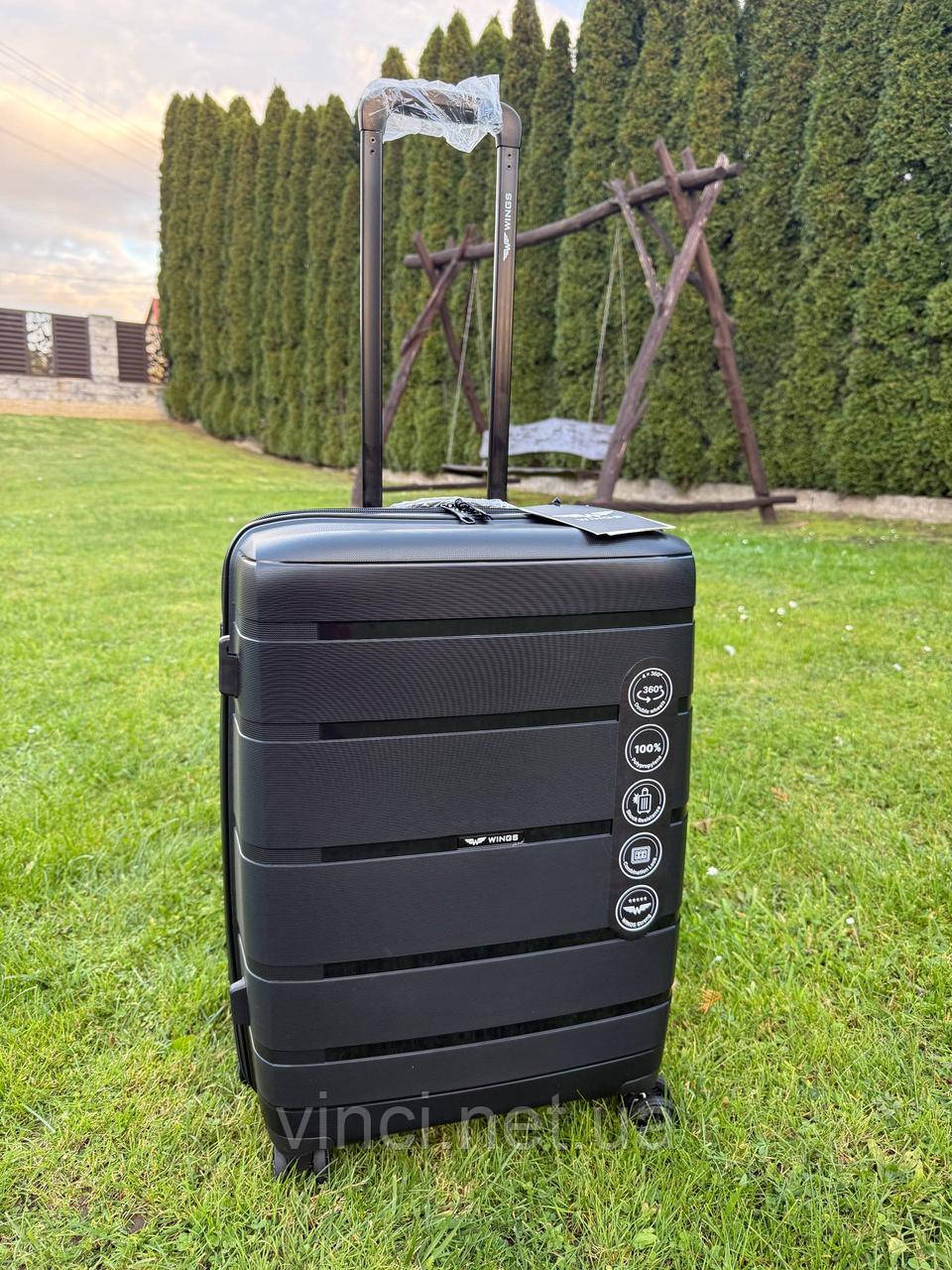 Валіза дорожня СЕРЕДНЯ 66x44x25см 63л на 4х подвійних колесах WINGS HWF03 M ЧОРНА, фото 1