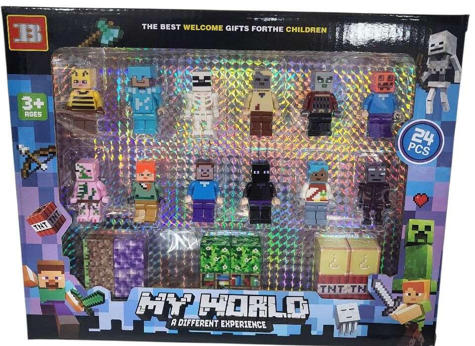 💚Набір фігурок Майнкрафт Minecraft на 24 деталі, магнітні блоки, деталізовані герої 12шт., фото 1