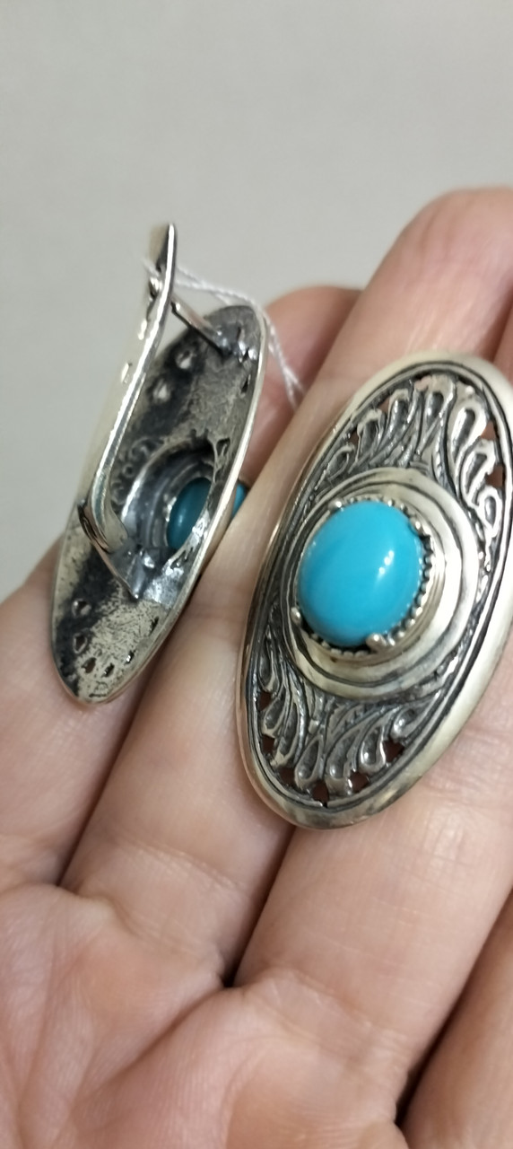 Срібні сережки з бірюзою, фото 1