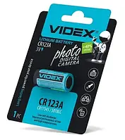 Батарейка CR123A, літієва, Videx, 1 шт, 1500mAh, 3V, Blister