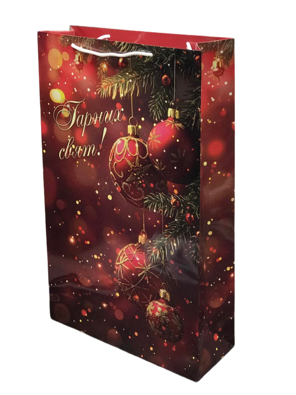 Пакет новорічний з написом "Гарних свят" #6 (31/51/12 см), фото 1