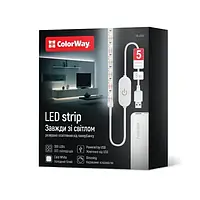 Світлодіодна LED стрічка ColorWay, Cold White, 5 м, живлення від USB (5V), довжина USB кабелю з димером 95 см, двостороння клейка