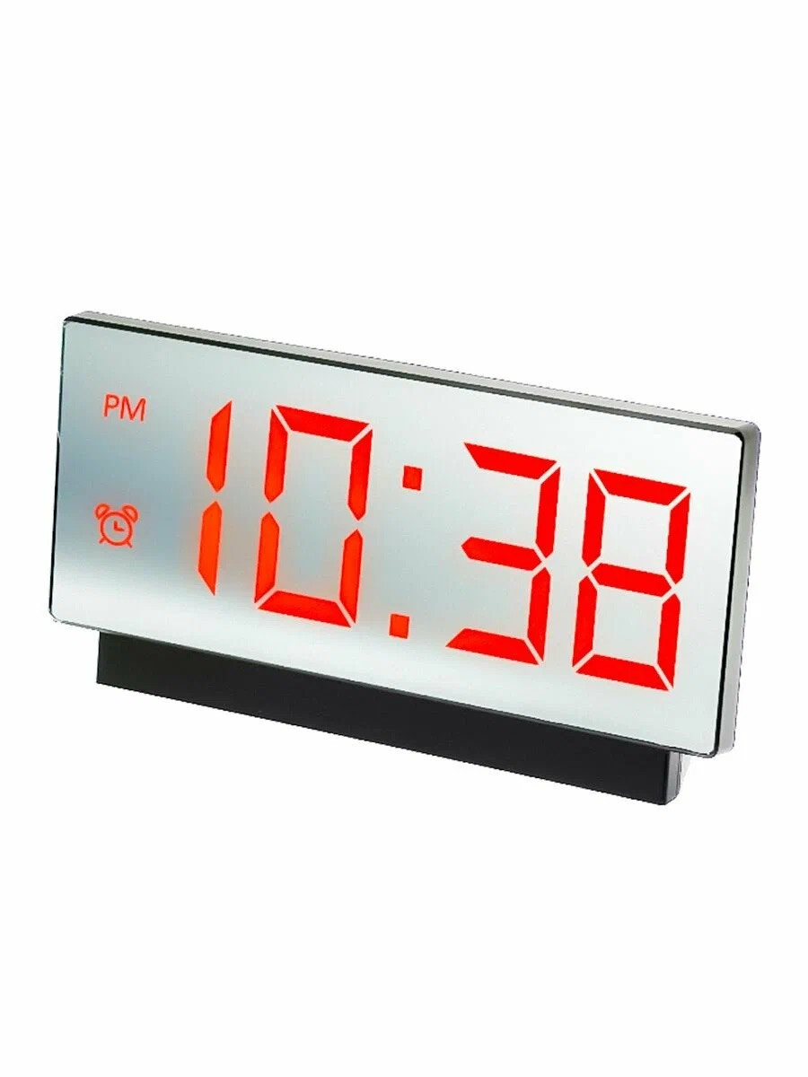 Мережевий електронний годинник VST‑897‑1 з червоним LED-підсвічуванням, термометром і будильником