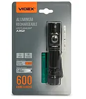 Ліхтар ручний Videx A352, Black, 600 Лм, 5000K, до 140 м, 4 режими роботи, лінзи із загартованого скла, світлодіод Luminus SST20