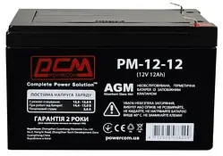 Акумуляторна батарея PowerCom, 12V, 12 Агод, AGM, T2, 150x100x100 мм, 3.9 кг (PM1212AGM)