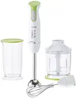 Блендер Edler EDHB-6045 White/Green, 500W, занурювальний, 2 швидкості, мірний стакан 700мл, подрібнювач 500мл, вінчик для збивання