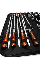 Набір шампурів у сумці Enot-4 Brown з посудом, подвійним шампуром та баночками для спецій, фото 4