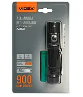 Ліхтар ручний Videx A353, Black, 900 Лм, 5000K, до 180 м, 4 режими роботи, лінзи із загартованого скла, світлодіод Luminus SST40