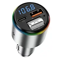 FM-модулятор Proove Power Drive, Silver/Black, від прикурювача, Bluetooth 5.3, 1xType-C (30 Вт, PD3.0), 1xUSB (18 Вт, QC3.0), FM