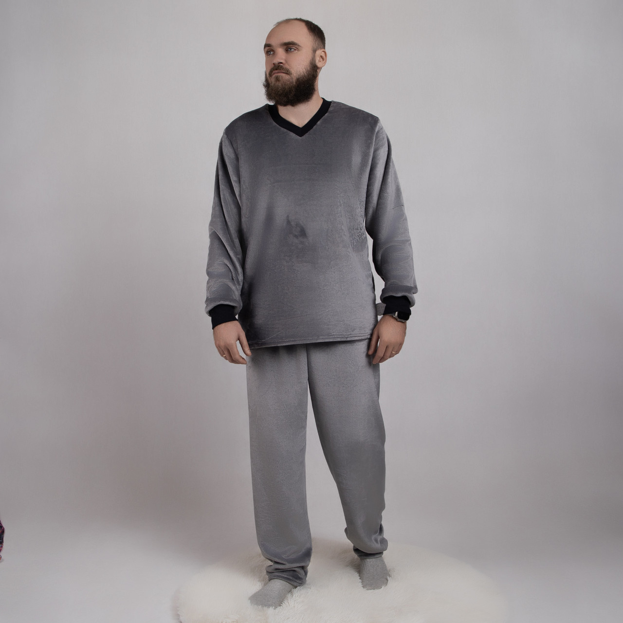 Махрова (шліфувальна махра) чоловіча піжама світло-сіра  44-52, фото 1