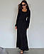 Стильна базова приталена жіноча довга святкова сукня максі зі шнурівкою на спині рубчик мустанг широкий довгий рукав, фото 4