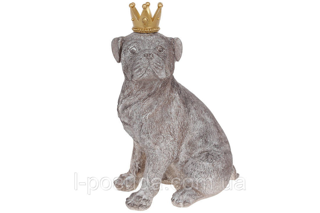 Фігурка собаки з короною 33 см, зістарена біла, фото 1