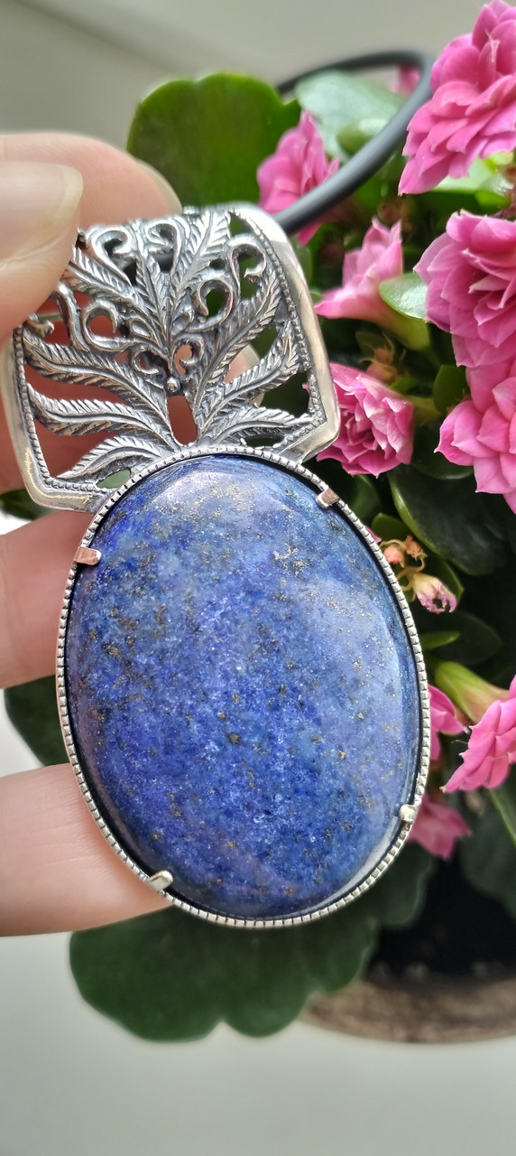 Овальний срібний кулон з лазуритом, фото 1