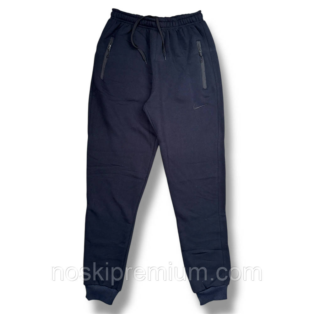 Штани спортивні чоловічі теплі напівбатали манжет тринитка пеньє Nike, розмір 50-58, сині, 05489, фото 1